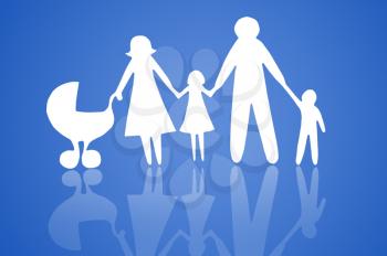 Closeup of paper family on blue background