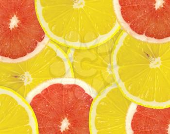 Abstract background of citrus slices. Closeup. Studio photography