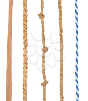 collection of various ropes on white background. each one is shot separately