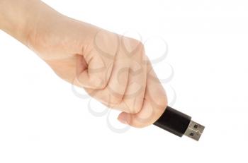 hand with an USB flash isolated over white