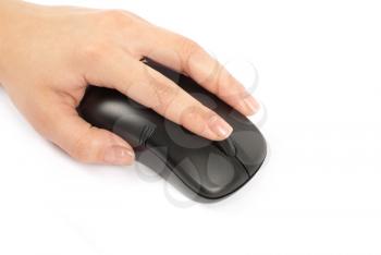 computer mouse with hand over white