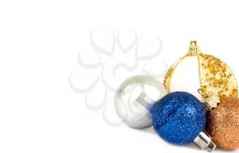 Christmas card. Four spheres on a white background