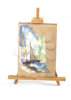 painting a beautiful yacht, isolated on a white background