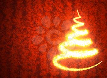 Abstract golden christmas tree on red background