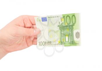 Money (Euro) in a hand isolated on white