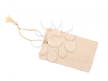 Blank tag tied with string. Price tag, gift tag, sale tag, address label