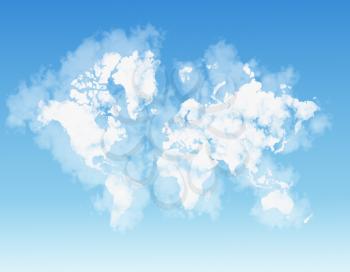 world map shaped by clouds