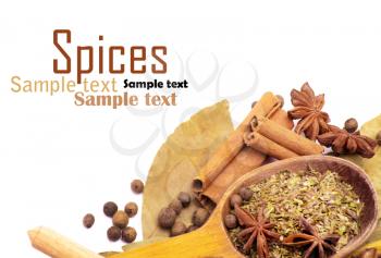 Spices border isolated on white