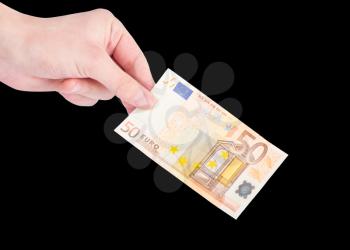 Money (Euro) in a hand isolated on black
