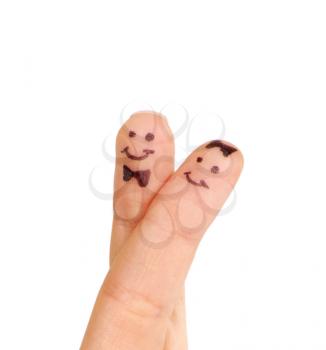 Painted couple of finger smiley isolated on white