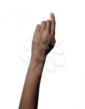 Woman hand on white background