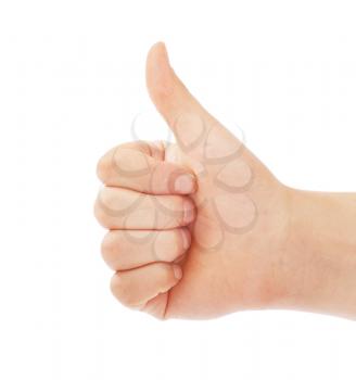 Thumbs up man's hand isolated on white background