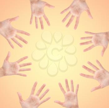 Circle made of hands isolated on beautiful background