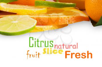 Citrus sliced fruit isolated on white