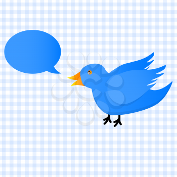 Royalty Free Clipart Image of a Blue Bird With a Speech Bubble