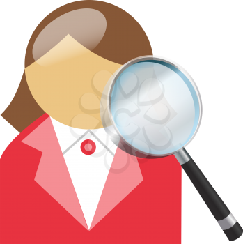 Royalty Free Clipart Image of a Female Avatar and a Magnifying Glass