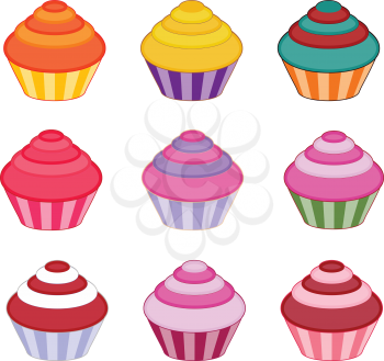 Royalty Free Clipart Image of a Set of Cupcakes