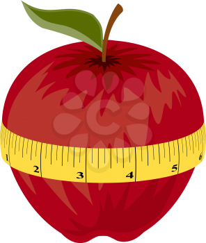 Royalty Free Clipart Image of a Measuring Tape Around an Apple