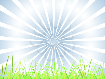 Royalty Free Clipart Image of a Striped Sky Against Green Grass