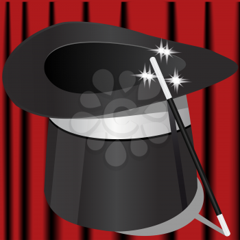 Royalty Free Clipart Image of a Magician's Hat and Wand