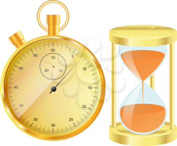 Royalty Free Clipart Image of Gold Watch and an Hourglass