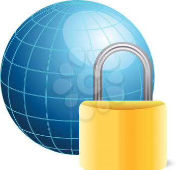 Royalty Free Clipart Image of a Globe and a Padlock