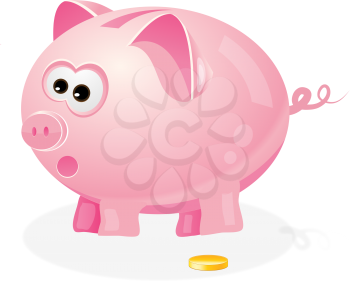 Royalty Free Clipart Image of a Piggy Bank and Coins