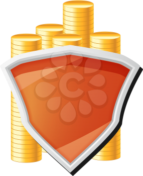 Royalty Free Photo of a Shield in Front of Money