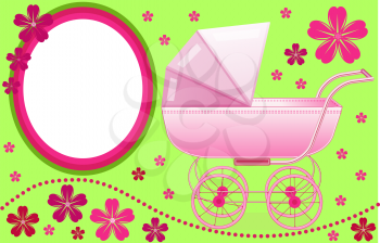 Royalty Free Clipart Image of a Background With a Frame and Pink Buggy