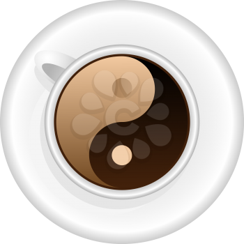 Royalty Free Clipart Image of a Yin Yang Symbol in a Coffee Cup
