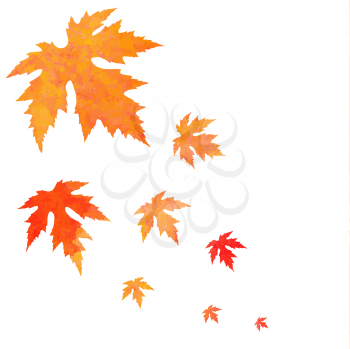 Watercolor painted orange vector leaves fall
