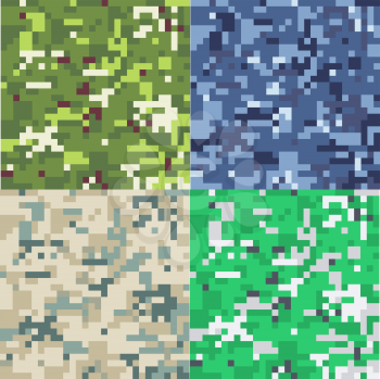 Set of camouflage military background in pixel style. Seamless pattern.