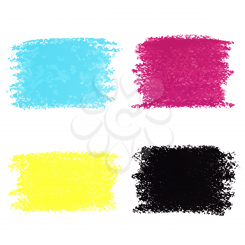 Set of CMYK pastel crayon spots, isolated on white background
