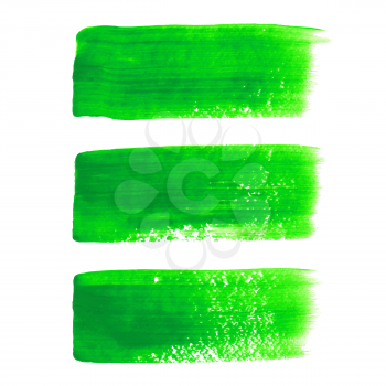 Green acrylic painted vector brush stroke set