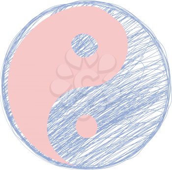 Doodle yin yang symbol. Rose quartz and serenity colors. 