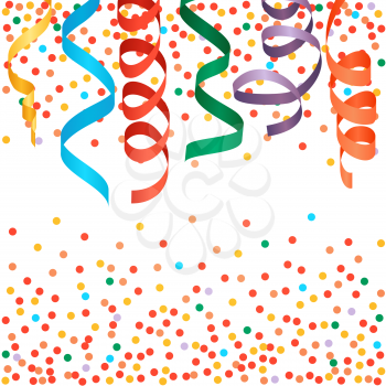 Carnival streamers and confetti background. Vector illustration.