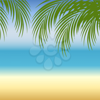 Beach  background with sea, sand and palm trees