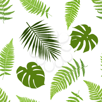 Tropical leaves seamless pattern. Vector illustration.