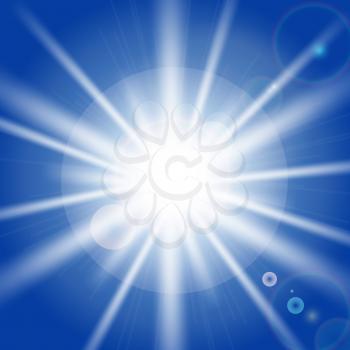 Sun rays and light effects on blue sky. Vector illustration