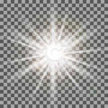 White rays light effect isolated on transparent background. Vector illustration.