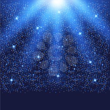 Blue template with shining lights and particles. Vector illustration