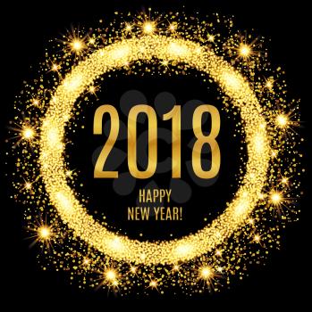 2018 Happy New Year glowing gold background. Vector illustration