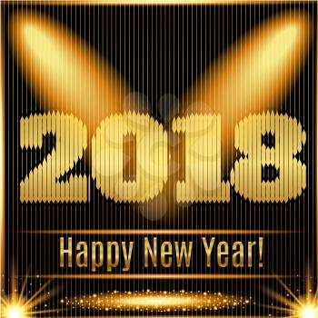 2018 Happy New Year glowing gold background. Vector illustration