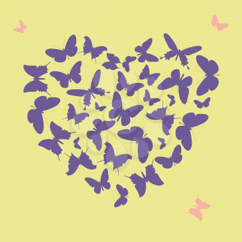 Ultra violet heart shape made from butterfly silhouettes. Vector illustration