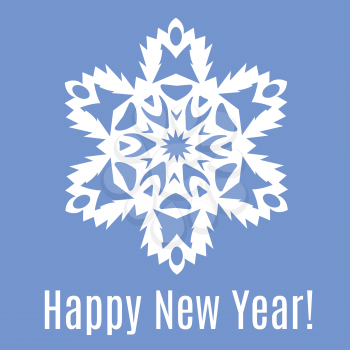 Happy New Year paper snowflake on blue background. Vector illustration