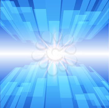Abstract blue technology background with glow star. Vector illustration.