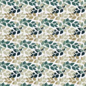 Twigs with leaves seamless pattern. Turkuoise and beige. Vector illustration.
