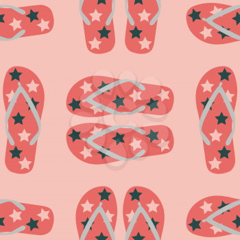 Seamless pattern with living coral flip flops. Summer vector illustration.