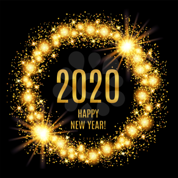 2020 Happy New Year glowing gold background. Vector illustration