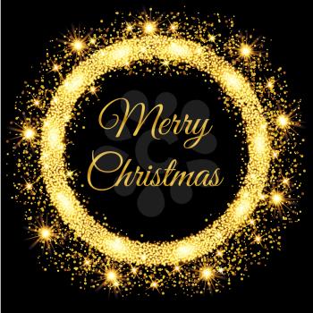 Merry Christmas glowing gold background. Vector illustration